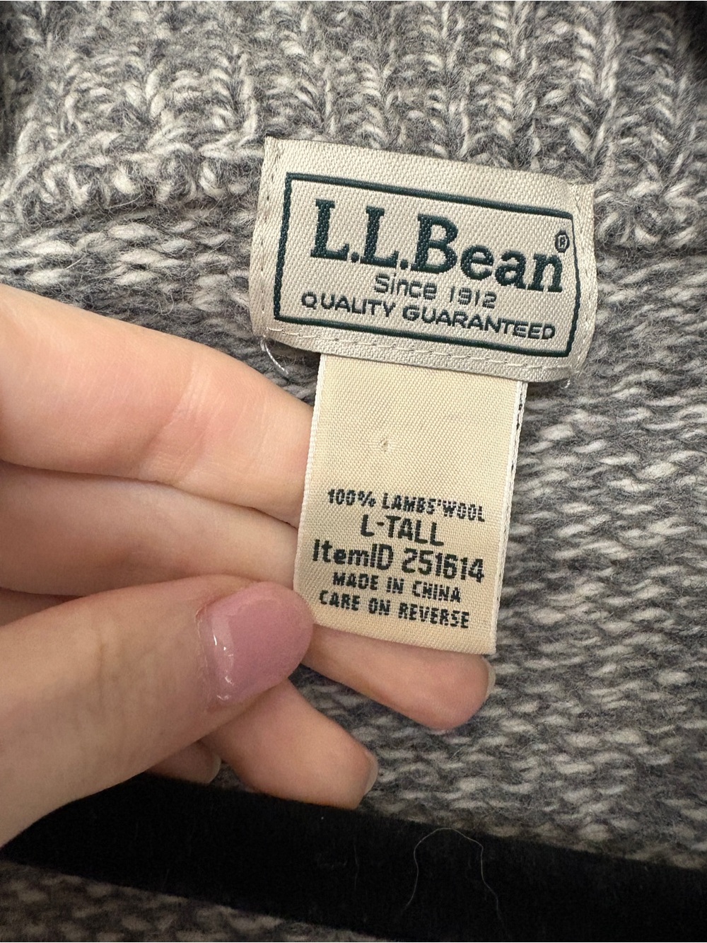 Vintage L.L. Bean 100% Lambswool Sweater Soft Grey Marled Sz L / Tall - Picture 6 of 10
